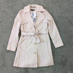 Karl Lagerfeld Women's Trenchcoat Size XS Blush Pink Floral Cotton Golden Button